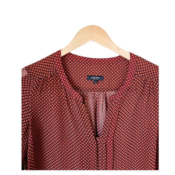 CLAUDIA STRATER Silk Tunic Argyle Diamond Red Blue Long Sleeves V-Neck EU 36 EUC - Picture 9 of 9